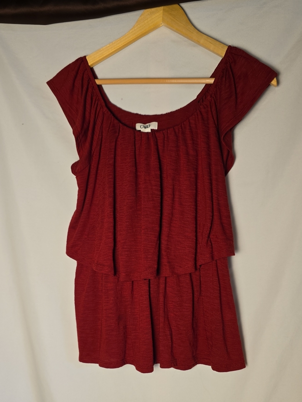 Cato Red Ribbed Short Sleeve Top
